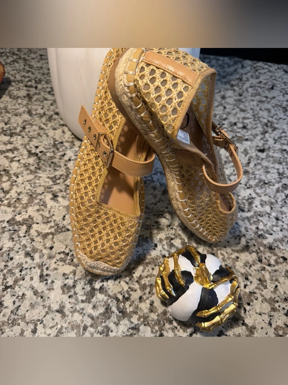 Time and Tru Mustard Yellow Woven Espadrille Flats with Ankle Strap